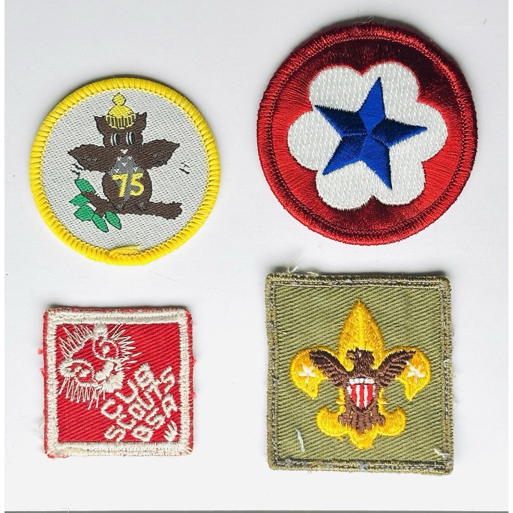 Vintage Scouting Patch Lot (4) Boy Scout Tenderfoot Lion Girl Scout Brownie 75th